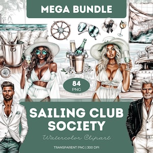 Segeln Clipart Bundle Aquarell PNG Mädchen Boote Ozean Meereswelt Sommer Meer Club Küste Kinder Illustration Abenteuer