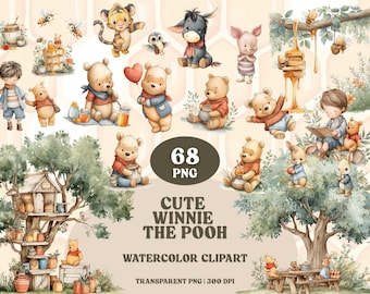 Winnie the Pooh Clipart Bundle: Watercolor PNG Images (Digital Download)