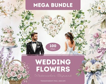 Watercolor Wedding Flowers Clipart Bundle: 100+ Floral PNG Designs (Digital Download)