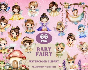 Watercolor Baby Fairy Clipart Bundle: Nursery Art PNG (Digital Download)