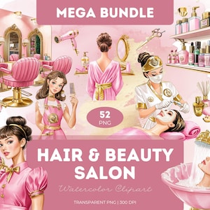 Watercolor Beauty Salon Clipart: Glam Fashion Illustrations (PNG)