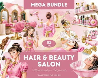 Watercolor Beauty Salon Clipart: Glam Fashion Illustrations (PNG)