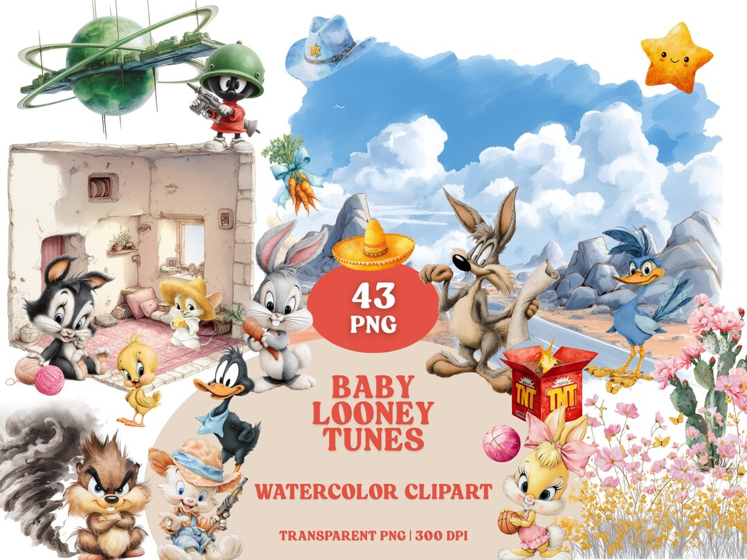 Baby Looney Tunes Watercolor Clipart | Retro Cartoon Characters, Baby ...