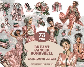 Breast Cancer Awareness Clipart Bundle: Pink Watercolor Fashion PNG