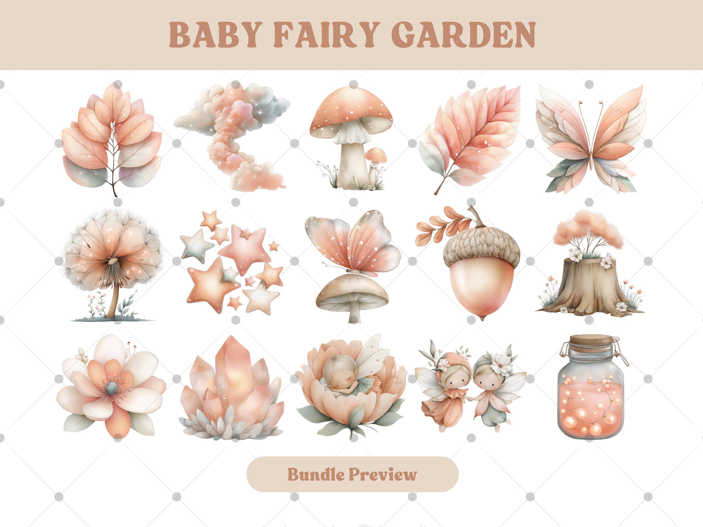 Fairy Garden Watercolor Clipart Bundle: Enchanted Forest PNG (digital ...