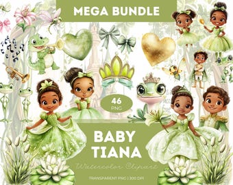 Baby Tiana Watercolor Clipart: Princess and the Frog PNG (Digital Stickers)