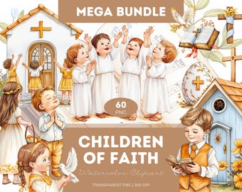Children of Faith Watercolor Clipart Bundle: Christian Easter PNG (Digital Download)