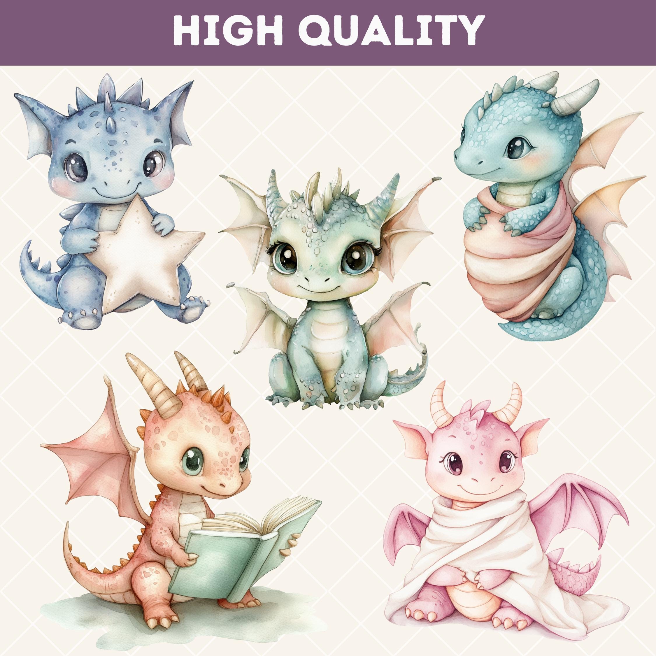Watercolor Baby Dragon Clipart Bundle: Fantasy Nursery Decor (PNG) - Etsy