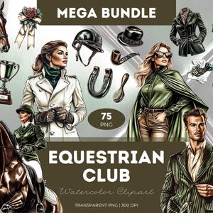 Ensemble de cliparts cheval aquarelle PNG filles équestres chevaux équitation poney club écurie écurie vie à la ferme pépinière d'enfants thème champêtre