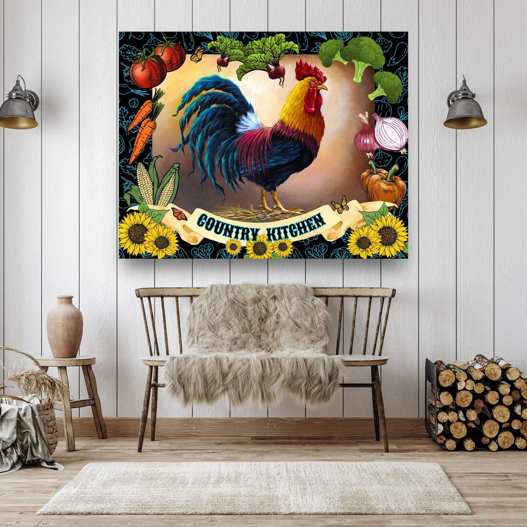 Rooster Farmhouse Kitchen Canvas Art Print for Home Wall Decor for Rustic Farmhouse Home ...