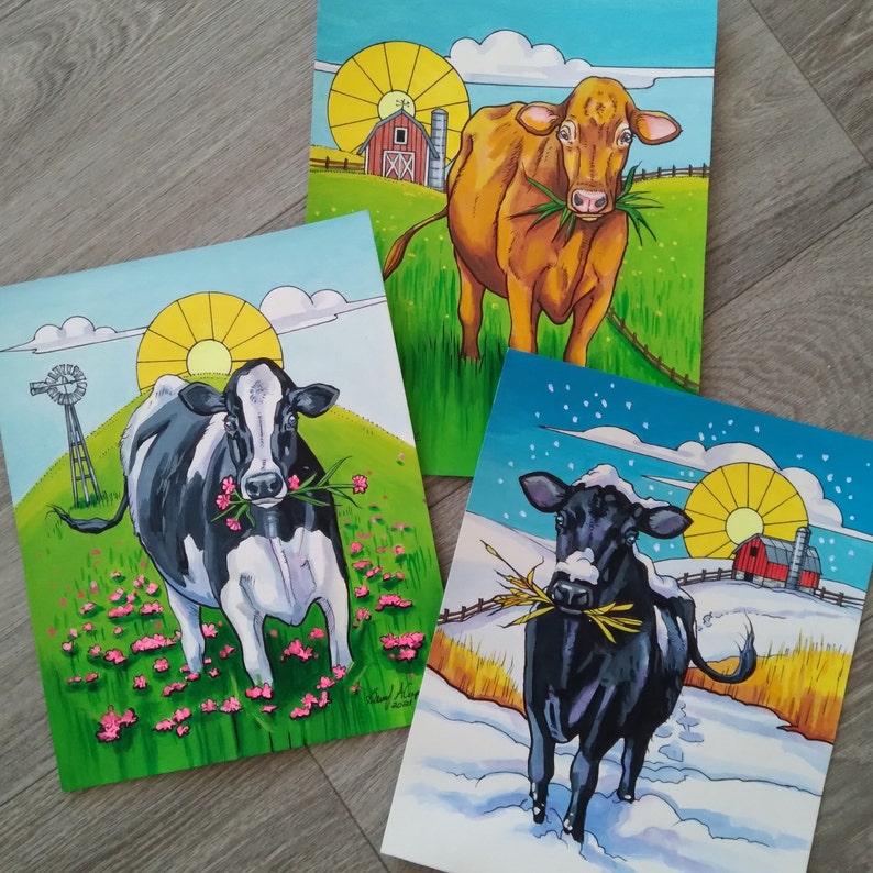 Original Country Cow Paintings Cow Lover Gift Country Etsy