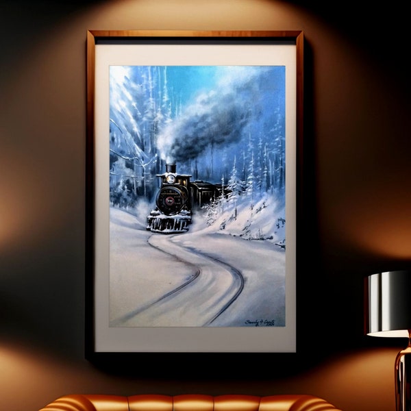 Winter Landscape Train Canvas Art Print for Rustic Home Wall Decor for Winter Snow Landscape Wall Art for Rustic Holiday Decor Gift Art