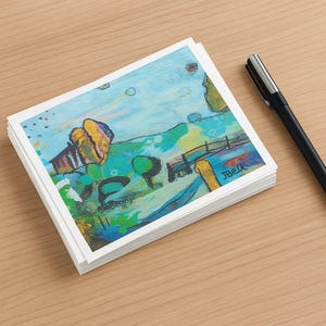 Arte para cartão postal para impressão – Paisagem abstrata “Fazenda Ford” – Download instantâneo | Arte de parede ou cartão de 5x7" da Fusionista Glass