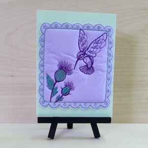 Gewatteerde borduurkaart verjaardag kolibrie kunst aandenken handgemaakte bloemen voor jou Moederdag distel wenskaart liefde paars edelsteen geschilderd