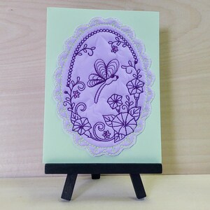 Tarjeta bordada acolchada con diseño de libélula, recuerdo artístico de cumpleaños, flor de graduación, día de la madre, amor, morado, fiesta, regalo, lavanda, verde, consuelo, simpatía