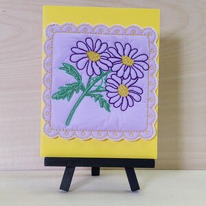 Tarjeta de cumpleaños con bordado acolchado de margaritas de lavanda, regalo pintado, arte, recuerdo, condolencias, mejórate pronto, primavera, amor, día de la madre, flor, nuevo bebé, consuelo