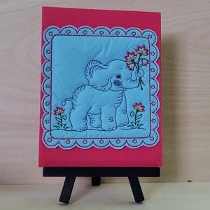 Tarjeta de bordado acolchada con diseño de elefante bebé, recuerdo de pared para cumpleaños, flores hechas a mano, saludos, amor, ramo para recién nacidos, Día de la Madre, fiesta de mamá primeriza, azul