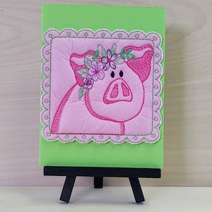 Rosa Schwein gequiltet Stickkarte Geburtstag Wandkunst Andenken Muttertag Baby-Dusche-Geschenk für sie Blumen Liebe Party Abschluss niedliches neues Baby