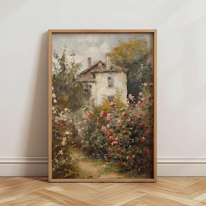 Cottage Kunstwerk | Rustikale Rosen Garten Wand Kunst | Vintage Landhausstil | Cottagecore Floral druckbare Dekor