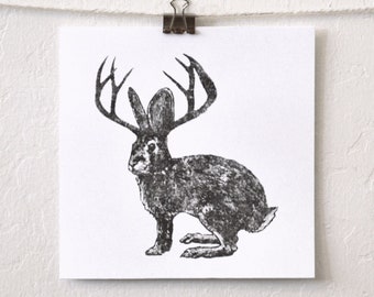 desert modern art print: "the jackalope," hand-pressed, derived from original drawing