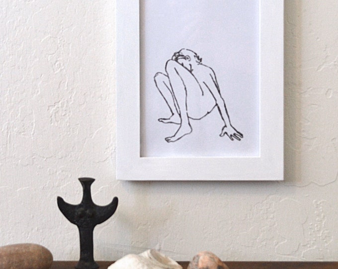 gravity girl - hand-pressed thermal print of my original drawing, minimal line boho wall art