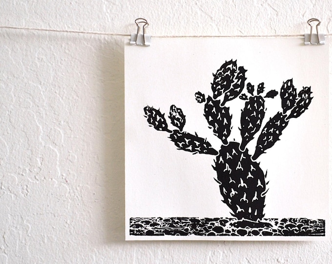 prickly pear cactus - unique desert modern hand-pressed linocut print on fine paper