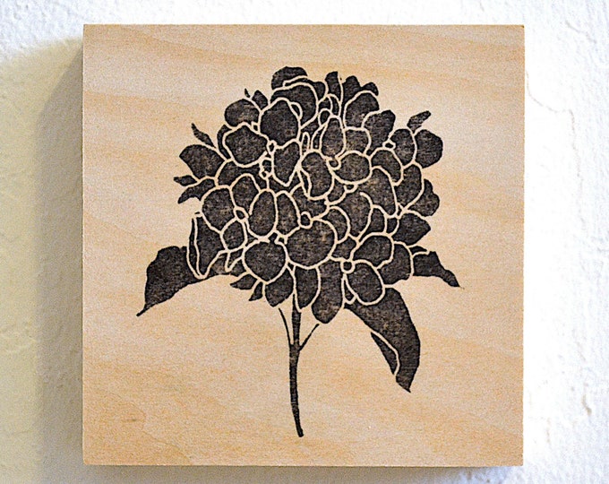 modern rustic botanical wall decor - dark flower - hand-printed original design on wood panel