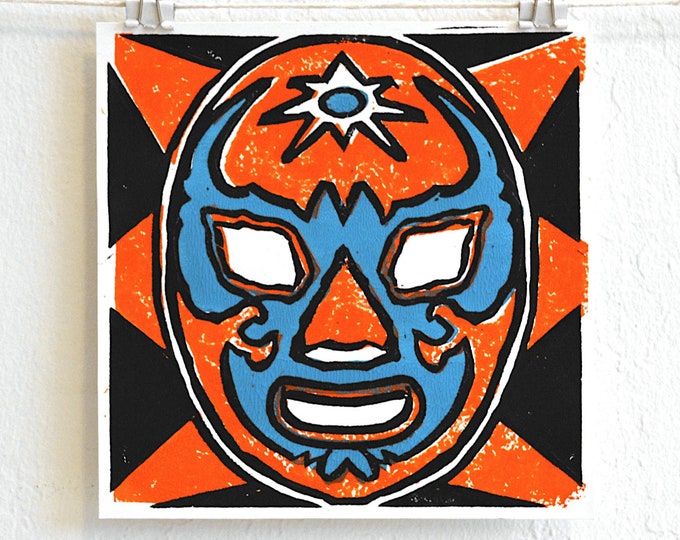 el luchador - colorful unique expressive desert modern linocut print on fine paper