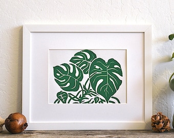 my monstera - modern scandi boho style botanical linocut print