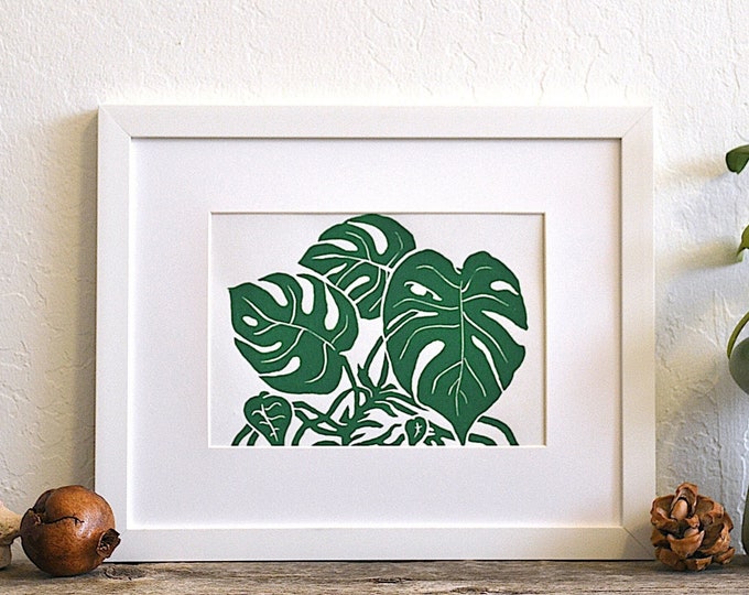 my monstera - modern scandi boho style botanical linocut print