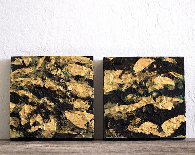 rare earth diptych - set of two unique and original mixed media paintings on panel, ready to hang