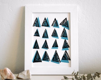 triangles at play - desert modern boho style block print on fine paper