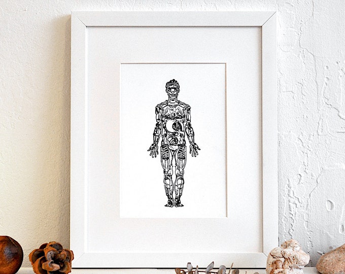 man-made man - unique modern minimal industrial hand-pressed thermal art print