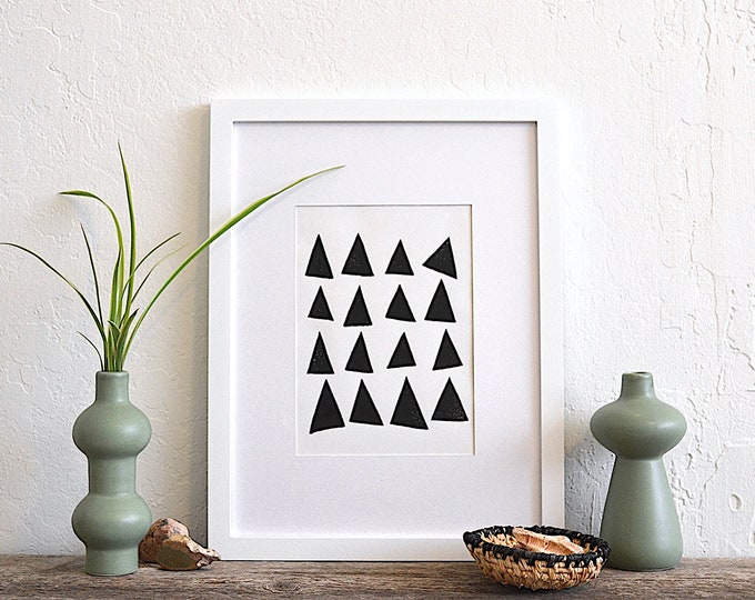 triangles at play - unique abstract desert modern block print - scandi style wall art for your home or office