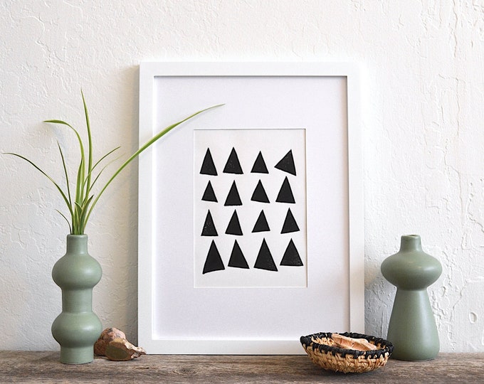triangles at play - original abstract desert modern block print - boho style minimal wall art for your home or office