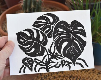 my monstera - modern scandi boho style botanical linocut print