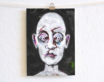 SALE! Eduardo - unique original mixed-media expressionist style head study