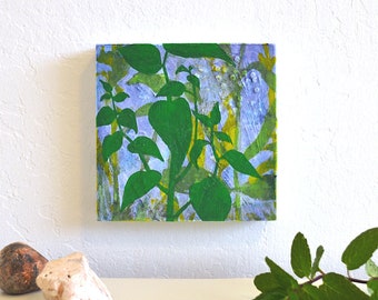 small original botanical painting: "printemps 02," mixed media on wood panel