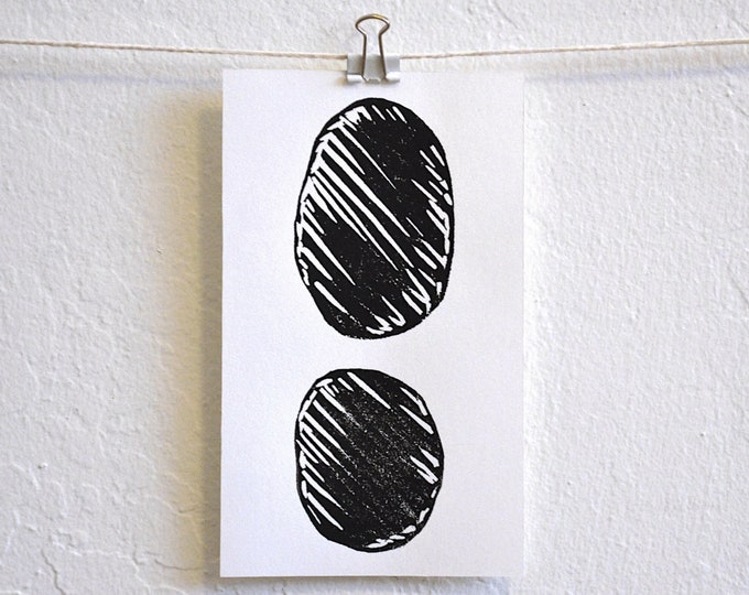 two uncanny forms - mini abstract linocut print in green or black