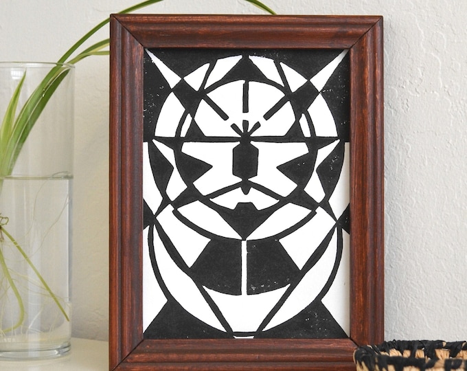 astral projection: contemporary witchy cosmic abstract linocut print