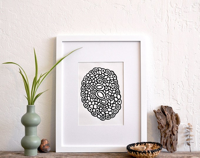 cross section of a stem - modern minimal black and white linocut print