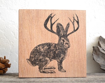 the jackalope - unique desert modern wall art - boho rustic printed wood art panel