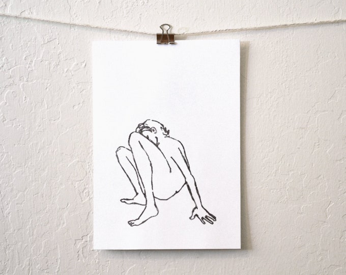 gravity girl - hand-pressed thermal print of my original drawing, minimal line boho wall art