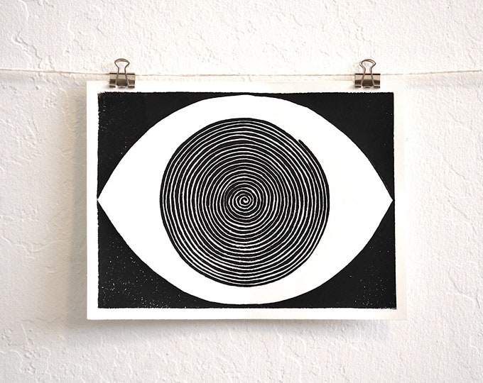 cosmic eye - unique hand-pressed contemporary boho block print on fine paper