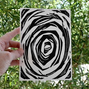 the elephant's eye modern abstract black and white linocut print image 3