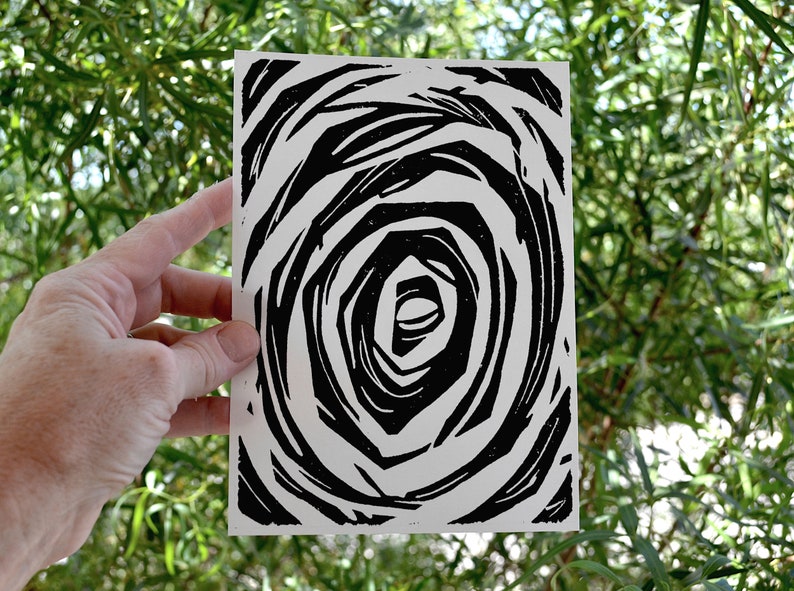 the elephant's eye modern abstract black and white linocut print image 3