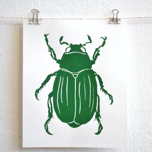 modern minimal insect beetle bug art: scarab, hand-pressed linocut print on fine art paper image 5