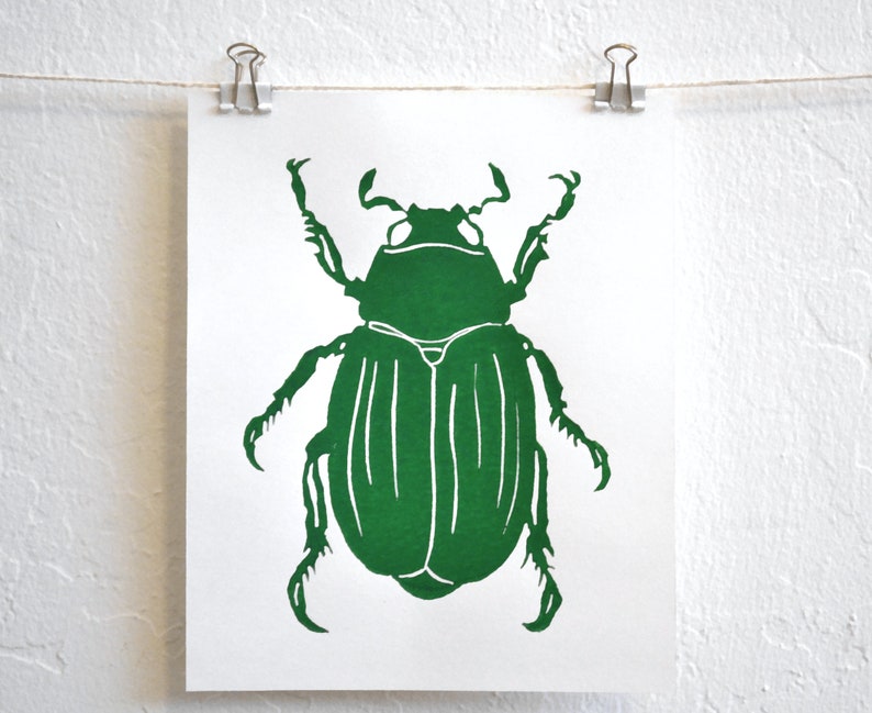 modern minimal insect beetle bug art: scarab, hand-pressed linocut print on fine art paper image 5