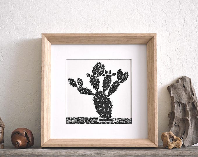 prickly pear cactus - unique desert modern hand-pressed linocut print on fine paper