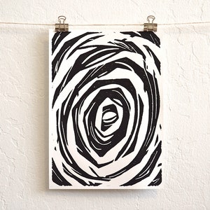 the elephant's eye modern abstract black and white linocut print image 5